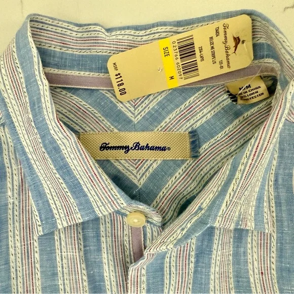 NWT Tommy Bahama BELIZE ME STRIPE Long Sleeve Linen Shirt  – Size Medium - Picture 8 of 11